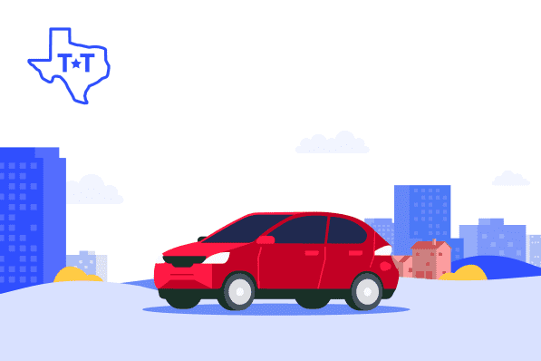 Coche rojo pasando por una ciudad